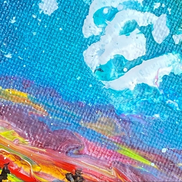 Northern Lights Painting Pine Tree Original Art Canvas Painting 6x4 Fluid Artwor - Picture 7 of 10